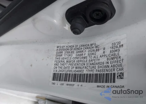 2020 Honda Civic Sport из США, поврежденный, VIN 2HGFC2F85LH549902